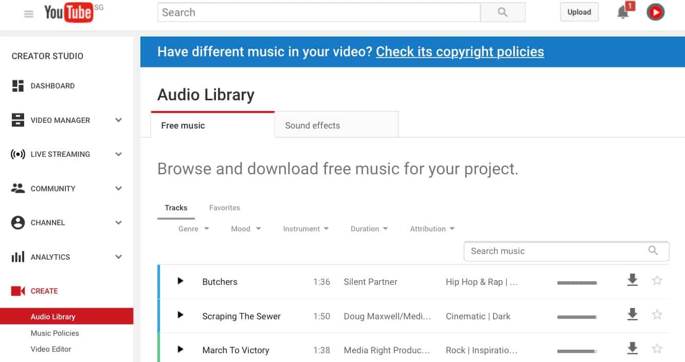 YouTube audio library